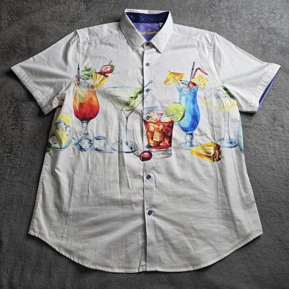 Robert Graham Shirt Cocktail Party Mens 2XL Multicolor Classic Fit Short Sleeve